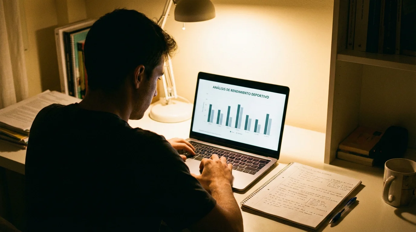 Persona analizando estadísticas de tenis en un portátil con datos de rendimiento de jugadores