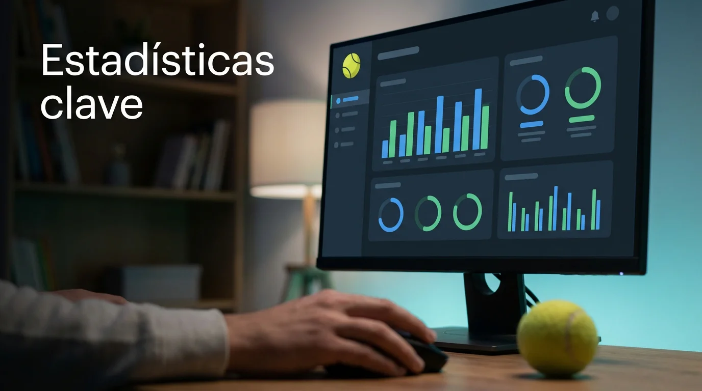 Pantalla de ordenador mostrando estadísticas de un partido de tenis profesional