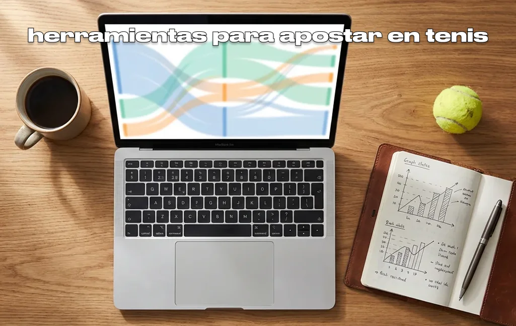 Escritorio con portátil mostrando estadísticas de tenis y notas de análisis prepartido