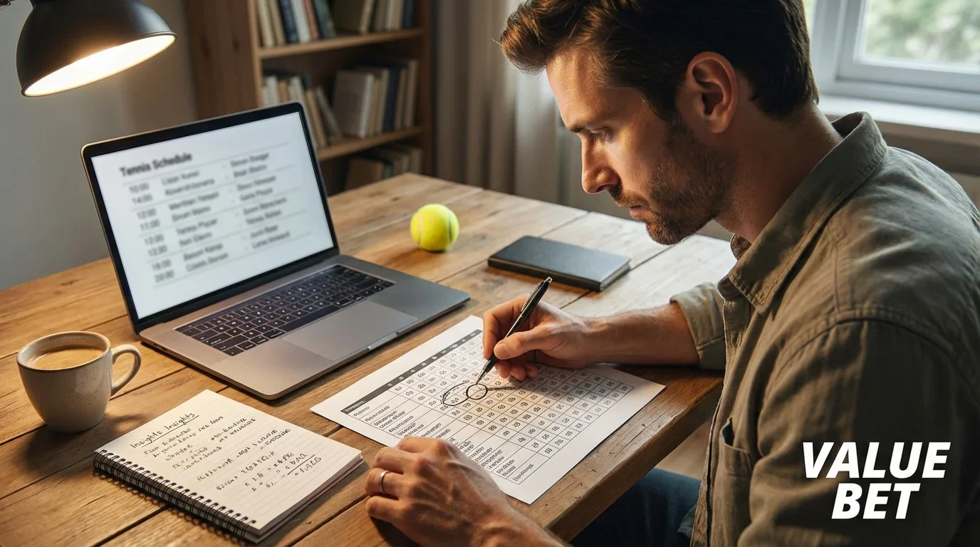 Apostador analizando cuotas de tenis en una pantalla con datos estadísticos